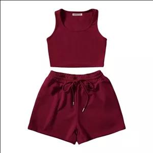 ست کراپ تاپ و شلوارک زنانه آرمادیا مدل کبریتی یقه اسکوپی کد CH16