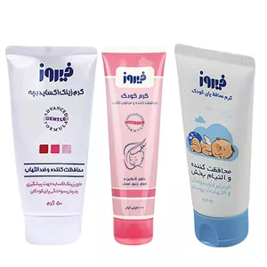 کرم محافظ پای کودک فیروز مدل B1 وزن 65 گرم و کرم محافظت کننده و مرطوب کننده کودک فیروز مدل A1  حجم 100 میلی لیتر و کرم زینک اکساید بچه فیروز مدل C1 وزن 50 گرم مجموعه 3 عددی