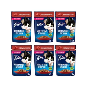 پوچ گربه فلیکس مدل in Jelly با طعم گوشت گاو وزن 410 گرم بسته 6 عددی