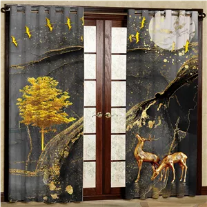  پرده بارمان دکور طرح گوزن مدل مخمل پانچی کد 29-2428 W سایز 140x200 سانتی متر
