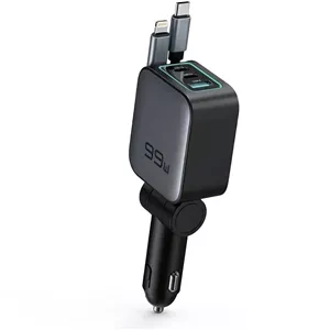 شارژر فندکی 45 وات 3 پورت گرین لاین مدل Retractable 99W به همراه کابل لایتنینگ /USB-C