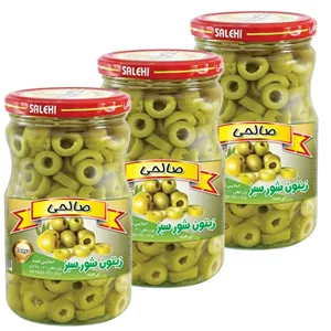 زیتون شور سبز پاستوریزه اسلایس ویژه صالحی - 650 گرم مجموعه 3 عددی