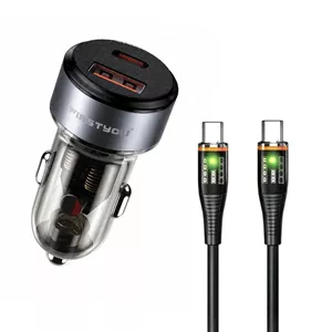 شارژر فندکی 70 وات دو پورت فرست یو مدل F070 به همراه کابل usb-C
