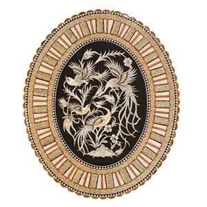 تابلو قلمزنی مسی صنایع دستی فاخر مدل الیپس طرح طاووس کد Peacock58p48in4030-3f5 