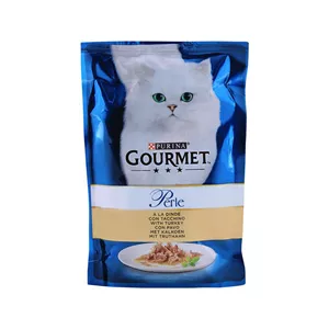 پوچ گربه بالغ گورمت مدل Gourmet Perle طعم بوقلمون وزن 85 گرم