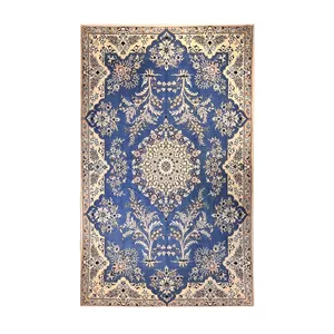 فرش دستبافت 3 متری مدل نایین کد 110094 زمینه آبی فیروزه ای