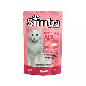 پوچ گربه بالغ مونژ مدل Monge Simba Cat Chunkies با طعم ماهی سالمون و ماهی دودی وزن 100 گرم