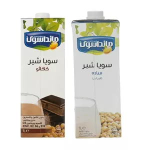 شیر سویا غیر لبنی ساده و کاکائو مانداسوی - 1000 میلی لیتر بسته 2 عددی