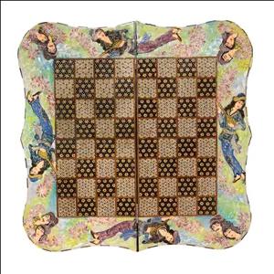 صفحه شطرنج خاتم کاری چوبی صنایع دستی فاخر مدل دو منظوره دالبری طرح دختر شاه پریان کد ChessBoard60p60