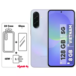 گوشی موبایل سامسونگ مدل Galaxy A36 دو سیم کارت ظرفیت 128 گیگابایت و رم 8 گیگابایت - ویتنام - به همراه شارژر 45 وات سامسونگ، 2 عدد قاب و 1 عدد محافظ صفحه نمایش