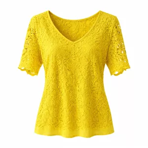 کراپ بلوز آستین کوتاه یقه هفت زنانه مدل كشي گیپوری