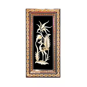 تابلو قلمزنی مسی صنایع دستی فاخر مدل سنتی طرح درنا و سوسن سپید کد MQTrad30p15in2510 