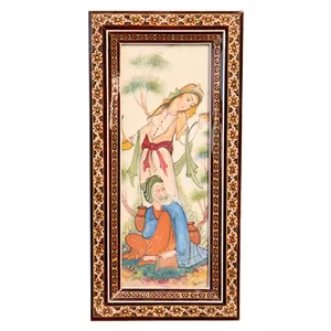 تابلو خاتم کاری چوبی صنایع دستی فاخر مدل سنتی طرح نقاشی کتایون و گشتاسپ کد 30p15in2510 