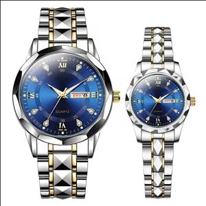 ست ساعت مچی عقربه‌ای زنانه و مردانه مدل کوارتز دی دیت بند استیل تراش الماسی کد c1.9