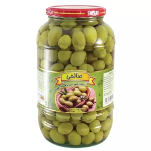 زیتون شور سبز پاستوریزه هسته دار صالحی - 1300 گرم مجموعه 6 عددی
