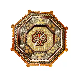 ساعت دیواری خاتم‌ کاری صنایع دستی فاخر مدل سلطنتی طرح زرمهر کد PHQGoldenLight_Cr40in20-1f3 