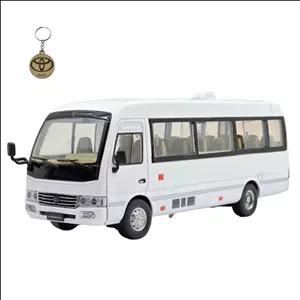 ماکت ماشین ناب سل مدل مینی بوس تویوتا کاستر فلزی سانروف چراغدار موزیکال عقب کش Toyota Coaster Bus به همراه جاسوییچی 