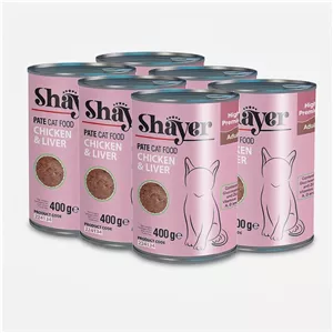 کنسرو غذای گربه شایر مدل مرغ و جگر کد sh312 وزن 400 گرم بسته 6 عددی
