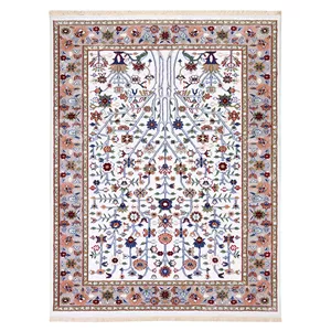 فرش ماشینی 400 شانه دنیای فرش مدل شکوفه کرم کد 802 باتراکم 1500 طرح سلطان آباد