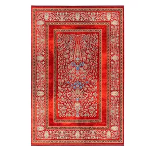 فرش ماشینی 1200 شانه محتشم زمینه لاکی حاشیه لاکی مدل 25CS0290