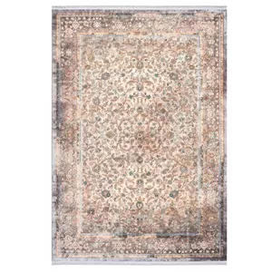 فرش ماشینی 1200 شانه محتشم زمینه خاکستری حاشیه خاکی مدل 2555009012 