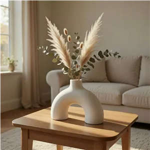 گلدان دکوری سفالی رومیزی با فرم کروی مناسب گل‌های خشک و تزئینی مدل nim donut کد d1 با ابعاد 18x20x18 سانتی‌متر و وزن 200 گرم
