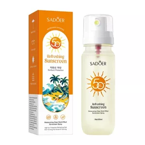 اسپری ضد آفتاب بدون رنگ صورت و بدن سادور SPF 50 مدل Refreshing محافظ UVA ، UVB و PA مناسب برای انواع پوست حجم 90 میلی لیتر