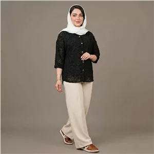 شومیز آستین سه ربع یقه برگردان زنانه مدل شکوفه شب
