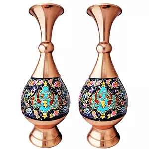 گلدان مسی نگارستان نيلی مدل پرداز کد JR-gold25 بسته 2 عددی