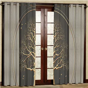  پرده بارمان دکور طرح درخت مدل مخمل پانچی کد 03-2302 W سایز 140x200 سانتی متر