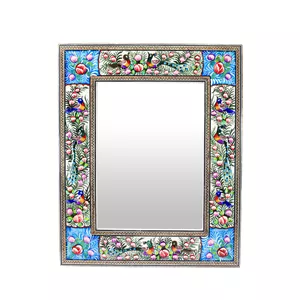 آینه خاتم کاری مدل مینیاتور برجسته طرح گل و مرغ کد 3428BlGr 