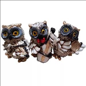 مجسمه طرح جغد نوازنده کد S.A.M138 مجموعه 3 عددی