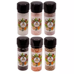 نمک صورتی هیمالیا و نمک نارنجی و دلنمک و صورتی کریستال و فلفل سیاه و فلفل سفید بسته 6 عددی