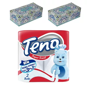 دستمال حوله ای و دستمال کاغذی تنو مدل 2JH2 مجموعه 3 عددی