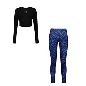 ست کراپ تی شرت آستین بلند و لگینگ ورزشی زنانه مدل 63-4104