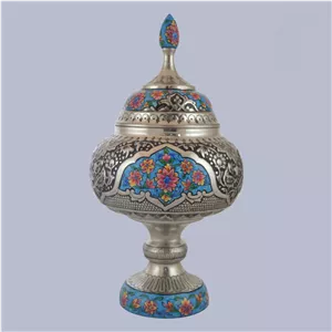  شکلات خوری قلم زنی شکلات‌خوری قلمزنی مسی مدل 136 با طرح گل و مرغ و درپوش 