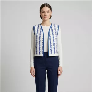 جلیقه رسمی زنانه لینن گل‌دار مدل سنتی