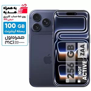 گوشی موبایل اپل مدل iPhone 17 Pro ZAA تک سیم کارتeSim ظرفیت 256 گیگابایت و رم 12 گیگابایت - نات اکتیو - به همراه بسته اینترنت 100 گیگابایتی یک ماهه همراه اول