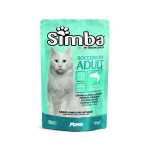 پوچ گربه بالغ مونژ مدل Simba Cat Chunkies طعم ماهی قزل‌آلا و کاد وزن 100 گرم