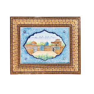 تابلو میناکاری مسی صنایع دستی فاخر مدل سنتی دو گل طرح میدان نقش جهان و عمارت عالی قاپو کد MQTrad30p24in2418-3f6 