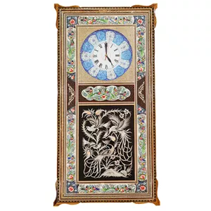 ساعت دیواری خاتم کاری چوبی صنایع دستی فاخر مدل شاهکار هنری طرح روهان کد HQ103p53Magnificent-Art3f3 