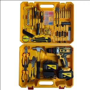 دریل پیچ گوشتی چکشی شارژی سه نظام فلزی 10 میلیمتر 388 ولت جاب مدل JB-388 ELBO مجموعه 199 عددی