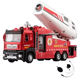 ماکت ماشین بازی ناب سل مدل آتش نشانی مه پاش فلزی چراغدار آژیردار کد RESCUE FIRE FIGHT ODEL ALLOY VEHICLES به همراه ظرف آب ، قیف و شلنگ