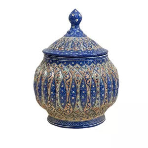 قندان میناکاری مسی اسماعیلی مدل خمره ای طرح نقش برجسته کد 841159-2 