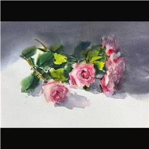 نقاشی آبرنگ به سبک رئالیسم مدل رز صورتی