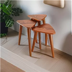 میز عسلی مثلث با پایه پلیمر و صفحه MDF مدل مدرن p 324 کد 14 مجموعه 3 عددی