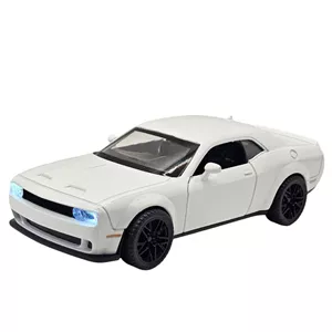 ماکت ماشین ناب سل مدل دوج چلنجر هلکت فلزی چراغدار موزیکال عقب کش کد DODGE CHALLENGER HELCAT به همراه استند