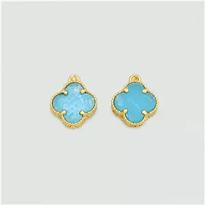 گوشواره میخی طلا 18 عیار زنانه با طرح ونکلیف آرپلز مایا ماهک مدل  فیروزه مصنوعی ME1263 