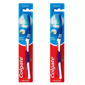 مسواک کلگیت مدل Extra Clean با برس متوسط مناسب برای انواع دندان‌ها بسته 2 عددی 