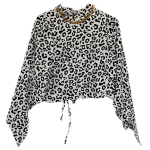 کراپ بلوز آستین بلند یقه ایستاده زنانه مدل پلنگی